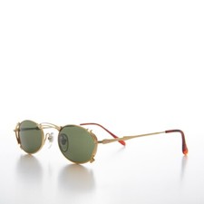 Gold Tiny Frame Spectacles Vintage Sunglasses Green Lens - Lowell