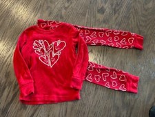 OLD NAVY 2 PIECE TODDLER RED HEART PJ PULLOVER LS TOP SZ 6 GENTLY WORN