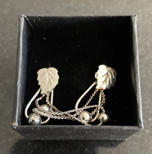 Silvertone Leaves Drop Earrings w/ Post Back, Excellent Condition, in Gift Box