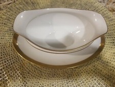 Vintage Limoges gold trim Gravy Boat attached underplate Stern Brothers