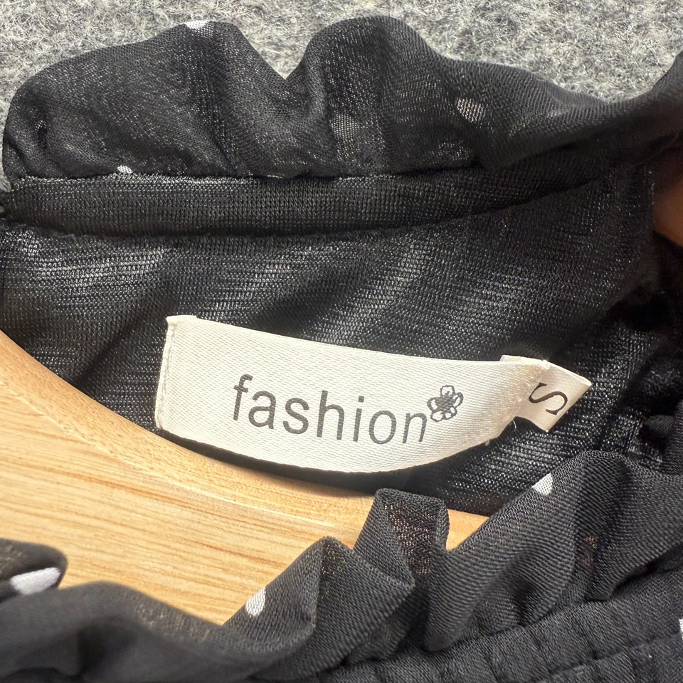 Moda Vestido Mujer S Pequeño Negro Lunares Maxi Largo Plisado Manga Larga Foto 4 de 4