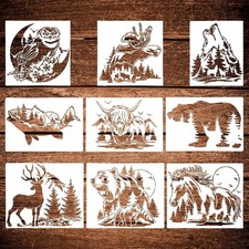 9 Pcs Animal Wood Burning Stencils - Deer, Bear, Horse, Moose, Owl, Fish, Wolf,