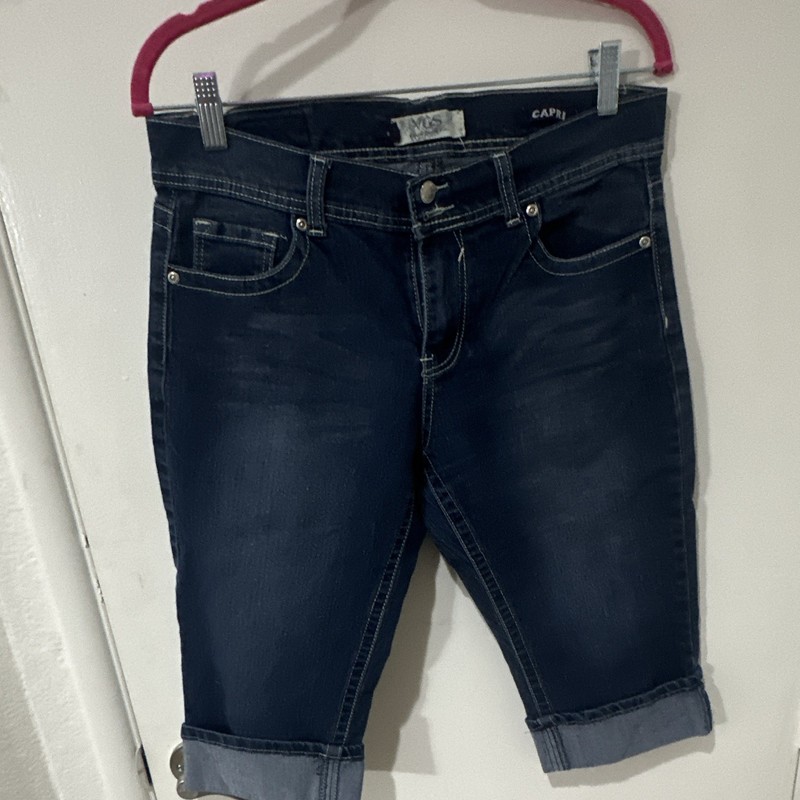 VGS Women’s Dark Wash Blue Denim Capri Jeans Rhinestone Back Pockets 5-Pocket
