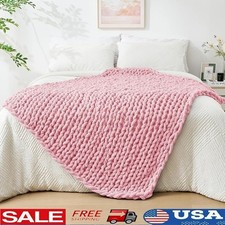 Holey Chunky Knit Blanket Hand Knitted Throw Soft Cozy Home Decor Blanket New