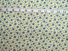 1 yd 100 Cotton Fabric Light Yellow with Blue Flowers