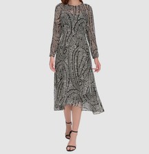 Tommy Hilfiger Womens Black Chiffon Printed Round Neck Long Sleeve Dress Size 10