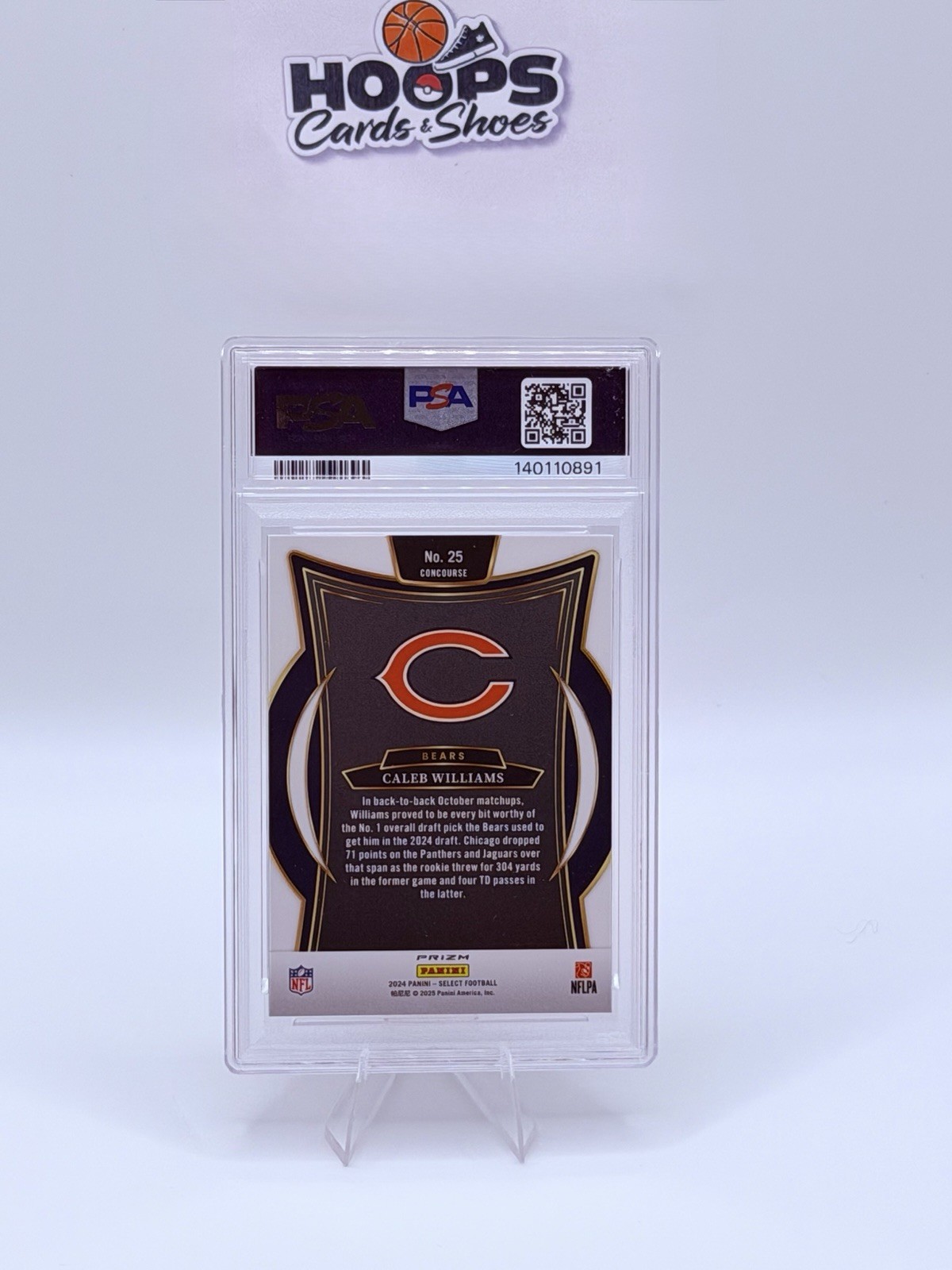 Caleb Williams RC 2024 Select Concourse Black and Green Prizm Shock #25 PSA 10 view 6