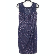 Eliza J Sheath Dress Womens Size 10 Navy Blue Lace Overlay Pink Sleeveless 