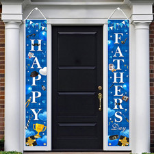 Happy Fathers Day Banner Porch Sign Front Door Decor Best Dad Blue 2Pk 71x12in