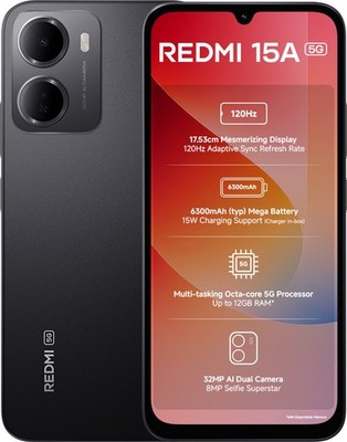REDMI 15A 5G (Schwarz, 128GB 4GB RAM) T8300 Octa Core Prozessor Global Version