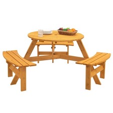Benches Seating Outdoor Wooden Round Picnic Table Heavy Duty Patio Furniture Set