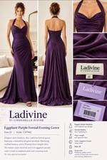 LADIVINE CD796C NWT sz 22 Plus Women's Dark Eggplant Colored Formal Long Gown