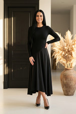Black Long-Sleeve Midi Dress