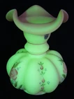 FENTON Art Glass Burmese Hand Painted Uranium Vase 8"