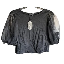 Honeypot Black Sheer Balloon bubble puff sleeve whimsy fairy goth NWT sz S
