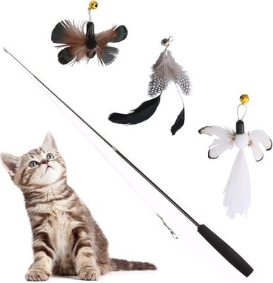 Interaktives Katzenspielzeug Set mit Federn & Glöckchen für Katzen ab 38cm bis 9
