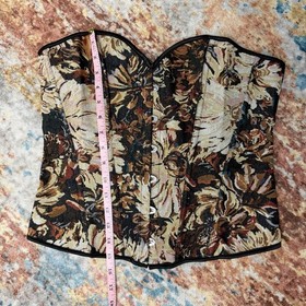 Floral Overbust Lace-Up Corset Brown Beige Black Women's Size M Opaque
