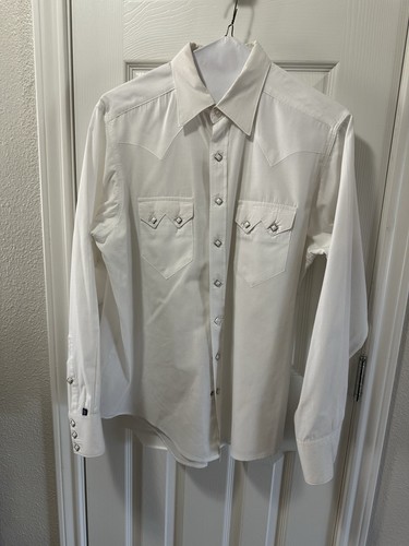Vintage Rockmount Ranch Wear Shirt Medium Diamond White Snap Sawtooth Pocket USA - Bild 1 von 6