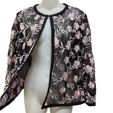 Kasper Jacket Womens 6 Black Pink Embroidered Floral Lace Sheer Romantic Office