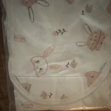 Baby Towel Bunny Print Soft Bath Washcloth White Pink Beige Unisex Bunnies Theme