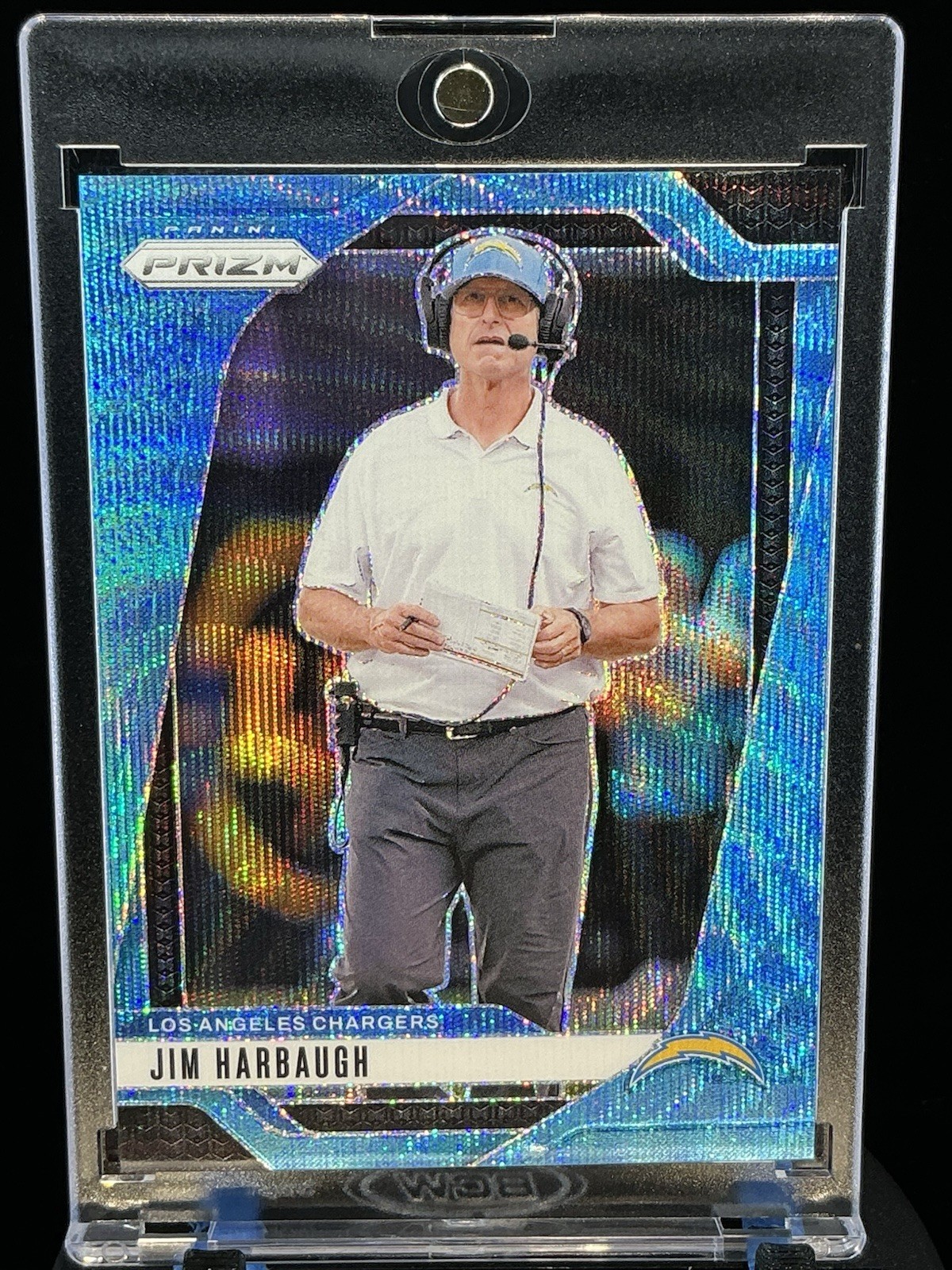 2024 Panini Prizm Jim Harbaugh Blue Wave Prizm 224/230 Los Angeles Chargers #163