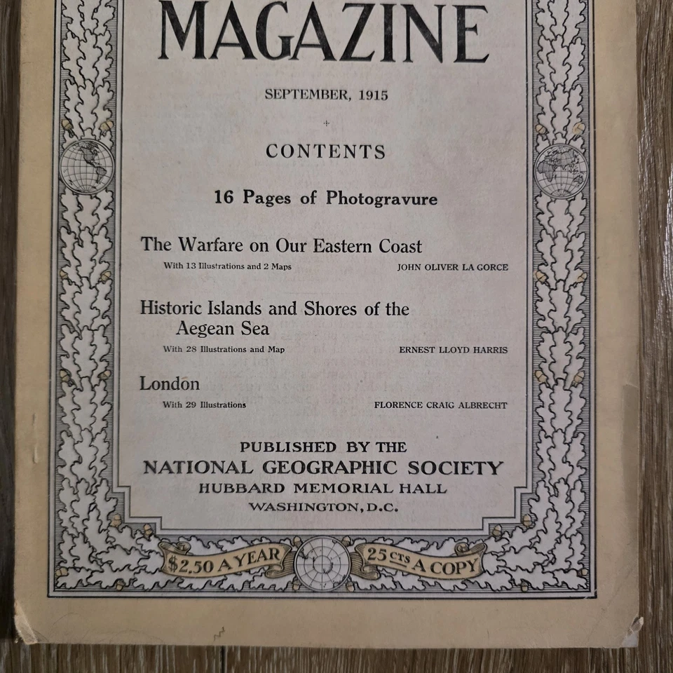 VINTAGE NATIONAL GEOGRAPHIC MAGAZINE SEPTEMBER 1915 VTG CONDITION- ALGEAN SEA/UK Foto 3 de 4