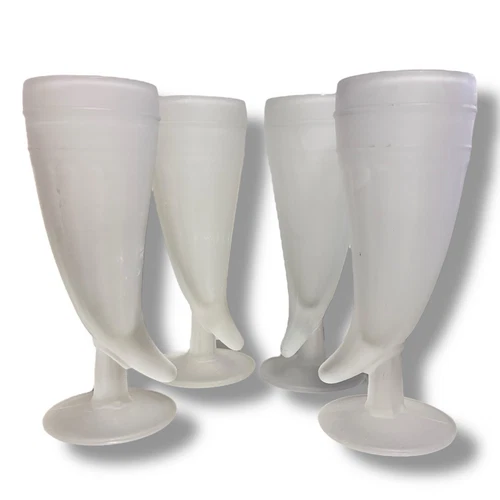 Indiana / Tiara Glass FROSTED POWDER HORN Pilsner Beer Glasses - Set Of 4