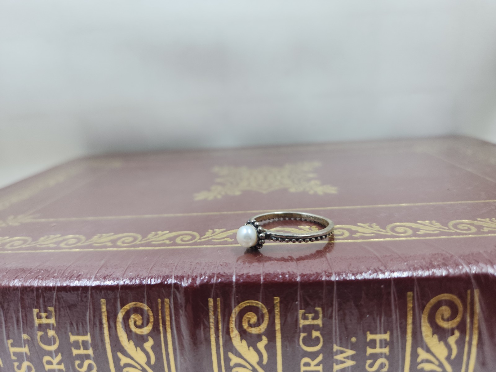 Sterling Silver 925 Pearl Stackable Ring size 9 - image 2