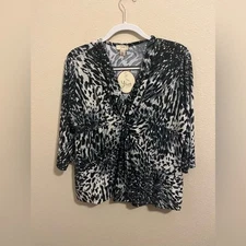 Yvos Black and White Patterned Women's Blouse