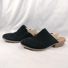 Earth Origins Celina Black Mules; Suede Perforated Laser Cut Block Heel