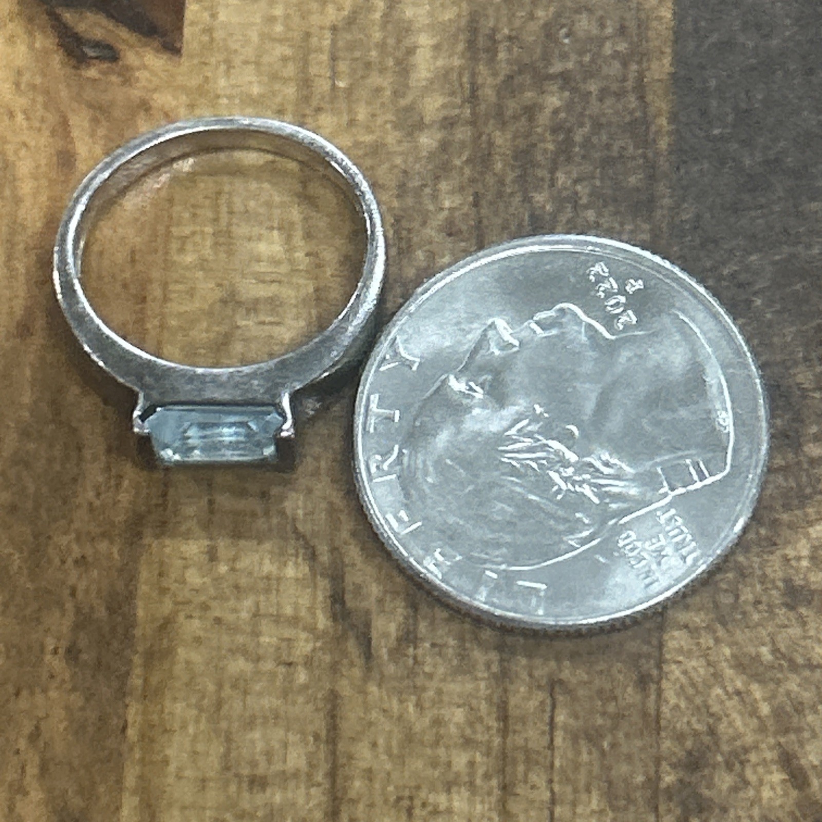 Sterling Silver Rectangle Blue Stone Ring Size 6 … - image 2