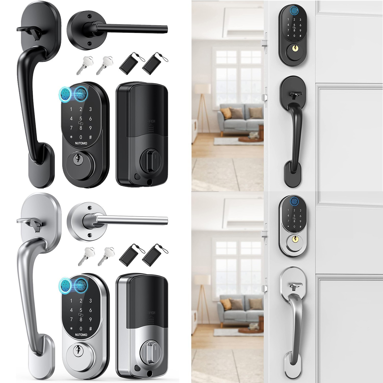 Smart Front Door Lock with Handle Set Fingerprint Keyless Entry Digital Deadbolt
