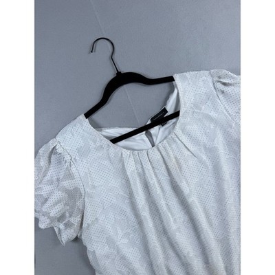 Tamara H. White Floral Burnout Polka Dot Bubble Hem Top Womens 1X Puff Sleeve