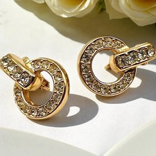 Christian CHR. DIOR Earrings 18k Gold Plated Rhinestones Signed 1980s Minty EUC