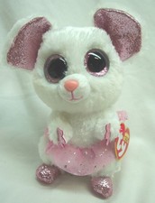 TY Beanie Boos BIG EYED WHITE NINA BALLERINA MOUSE 6" Plush STUFFED ANIMAL NEW