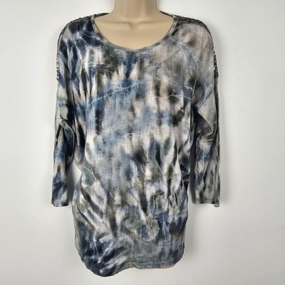 Monari Tie Dye Sequin 3/4 Sleeve Top boho chic holiday summer 20