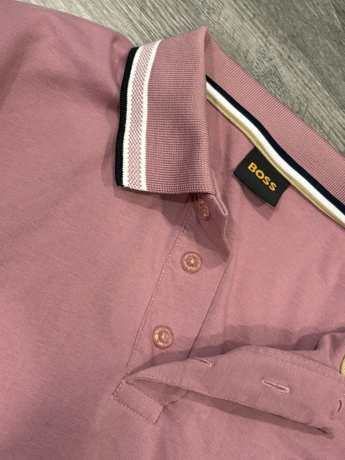 BOSS Hugo Boss Polo Shirt Mens XL pink  Slim Fit Long Sleeve Cotton Designer Top thumbnail 2