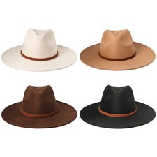 Mens Women Flat Brim Retro Wide Brim Felt Fedoras Hat Casual Fall/Winter Hat Cap