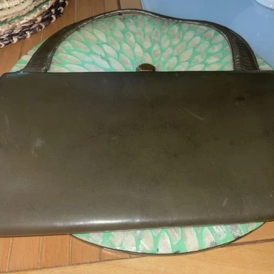 Vintage, Rayne,slimline Dark Olive Coloured Handbag With Beige Suede Linning - Image 1 of 4