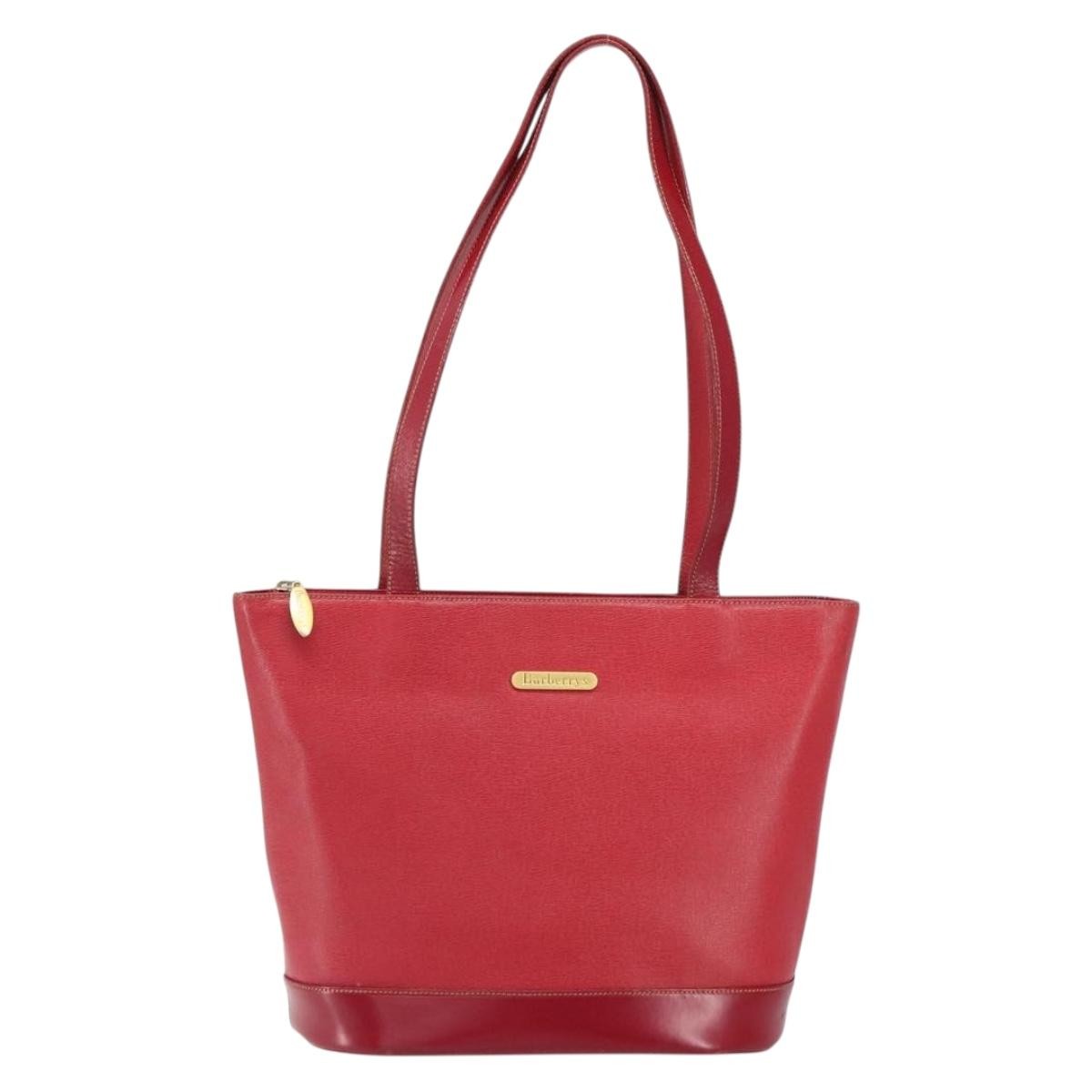 Burberrys Tote Bag Leather Red Gold Auth ka1838 thumbnail 2