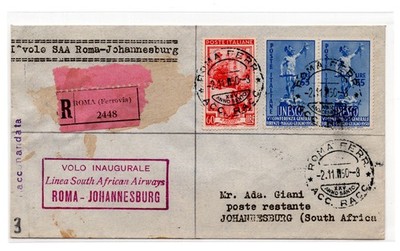 S.A.A. I. Rome/Johannesburg Flight 2.11.50 - Recommended Airogram