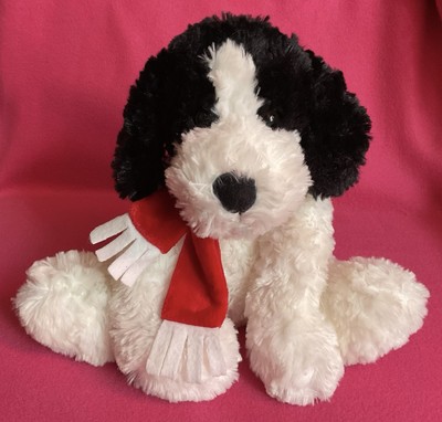 Woolworths Chad Valley schwarz weiß Spaniel Welpe Hund weiches Plüschtier 9 Zoll ohne Etikett