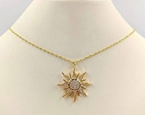 Authentic Sun Pendant Necklace 1.50 Ct Round Moissanite 14K Yellow Gold Plated Free Chain
