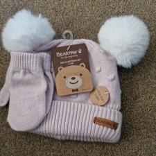 Bearpaw Hat  Mittens 6-12m Light Pastel Pink Super Soft Yarn New  Tags