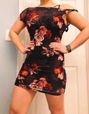 Fashion nova sheath floral short stretch dress size large brand new with tags