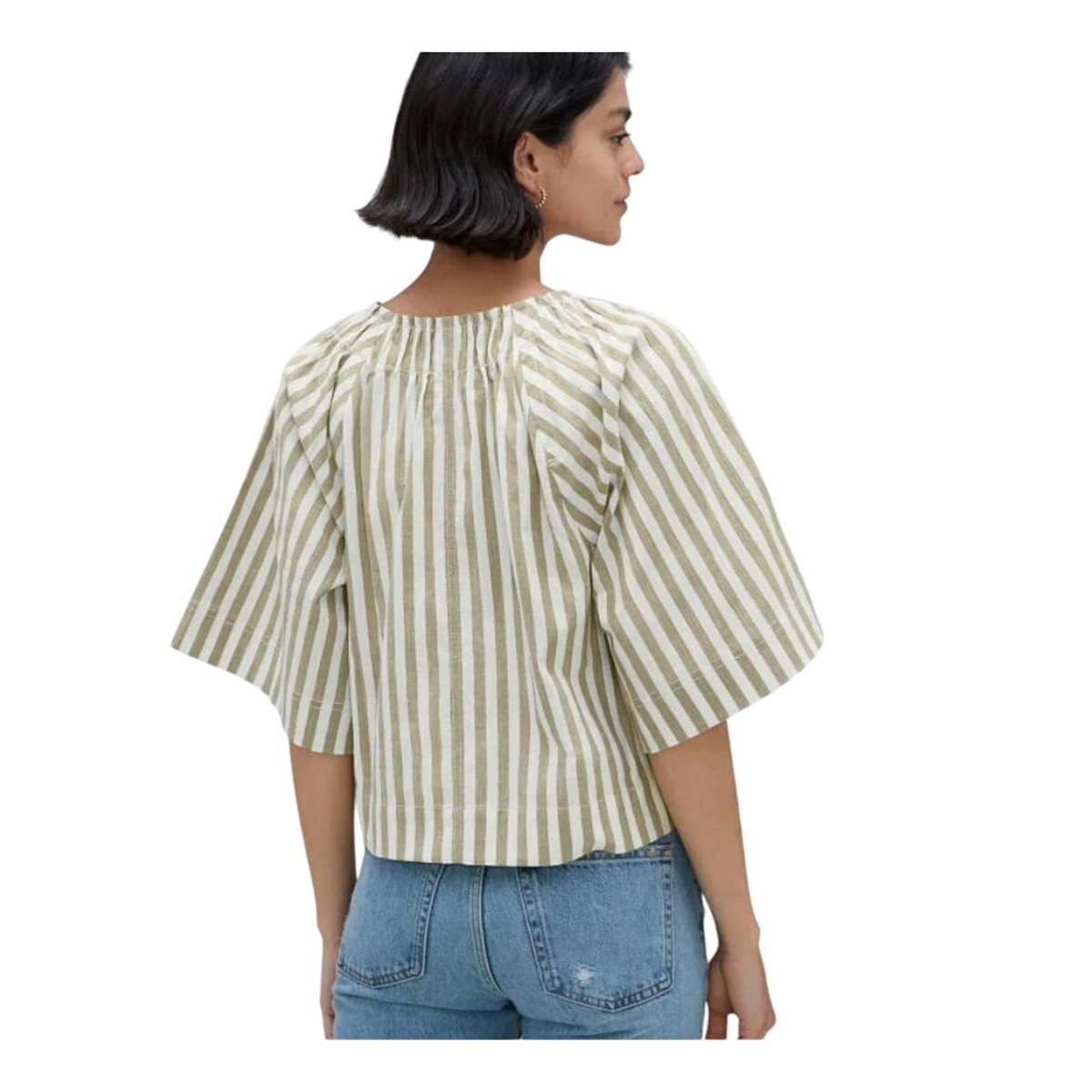 Everlane Women’s Small Seersucker Gathered Tee Striped Organic Cotton Capsule View 2