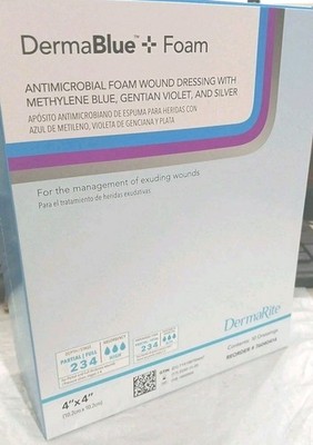 Dermablue+ Foam Wound Dressing 4'' x 4'' x 1/4'' Box of 10