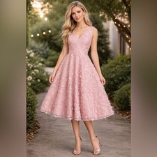Eliza J Size 6 NWT Blush Pink 3D Floral Midi Dress