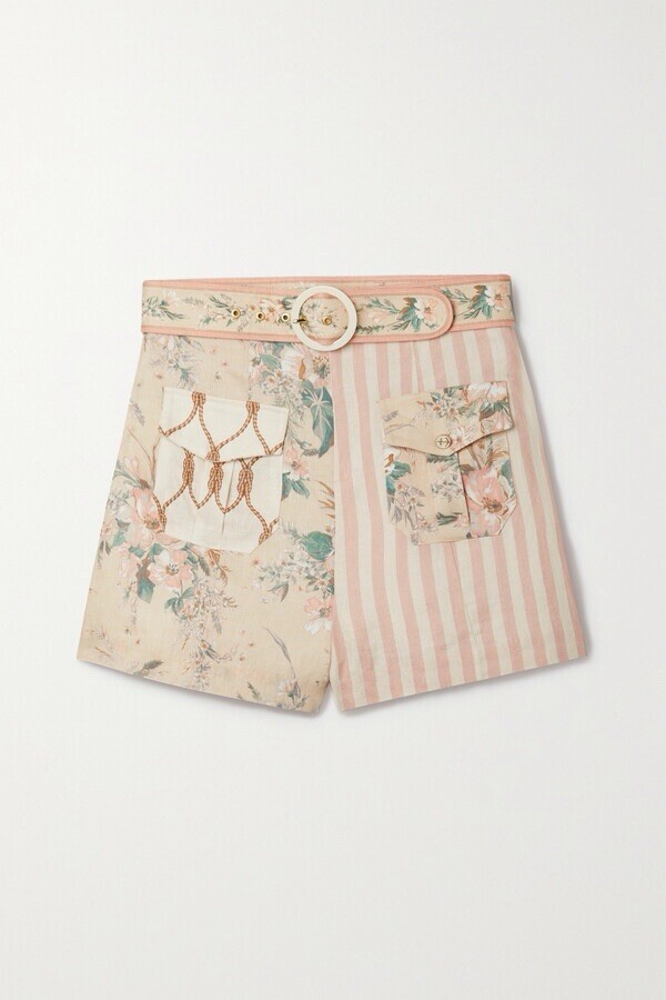 Zimmermann Moonshine Belted Patchwork Shorts Size… - image 3