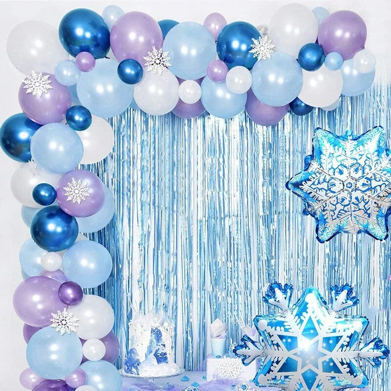 Kit de arco de guirnalda 81 piezas/globos de papel aluminio congelados para fiesta de cumpleaños copo de nieve país de las maravillas Foto 2 de 4